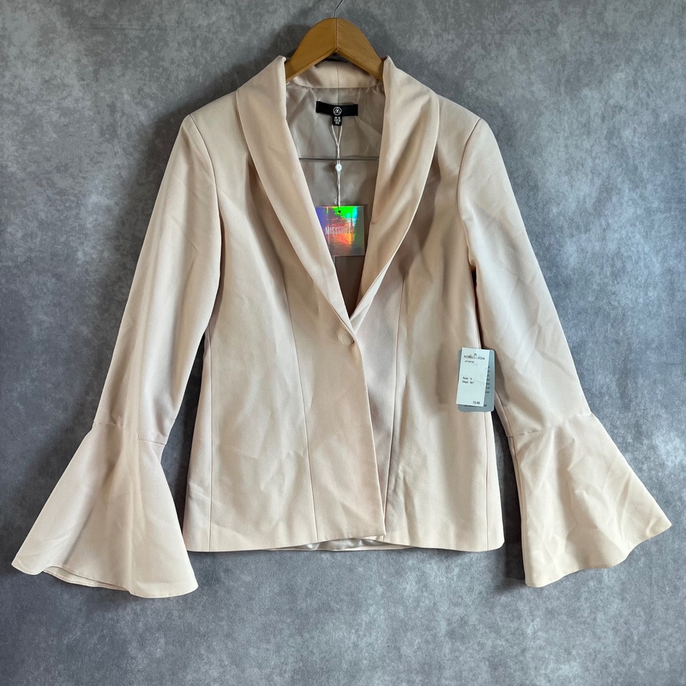 Missguided Flared Sleeve Blazer Women 6 Blush Pink Crepe Curve Lapel NEW